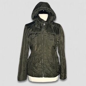 Tommy Hilfiger Puffer Jacket Hooded Cargo Pockets Military Green Large